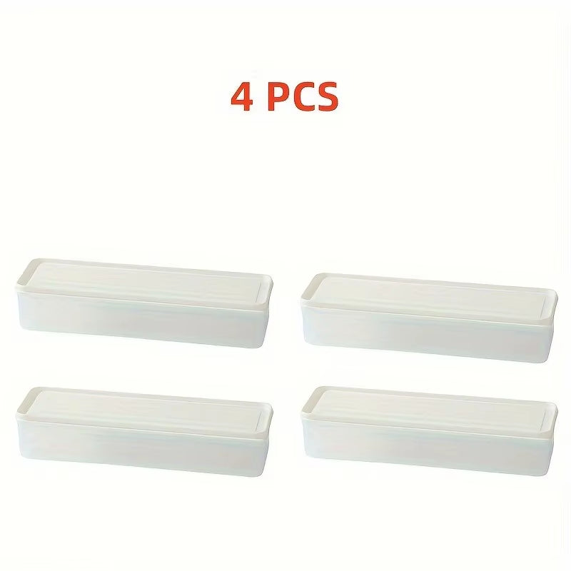 4 Pcs Long Rectangular Food Storage Containers, Plastic Reusable Refrigerator Organizer Boxes Kitchen Accessories