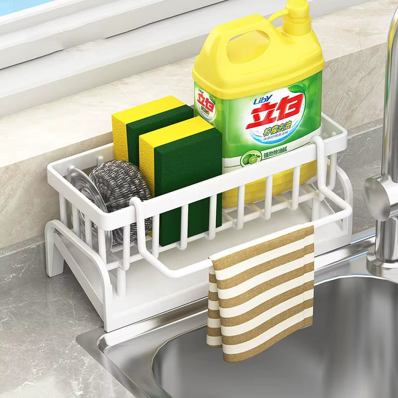 Kitchen Stainless Steel Sink Drain Rack Sponge Storage Faucet Holder Soap Drainer Towel Rack Shelf Organizer Kitchen Accessories