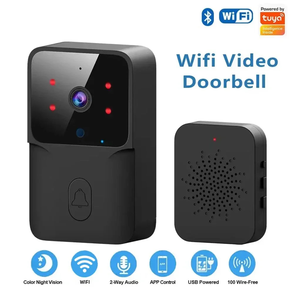 Tuya Wifi Doorbell, Wireless Camera Bell for Home Security, Compatible with Alexa & Google, Dc/Ac/Battery Powered