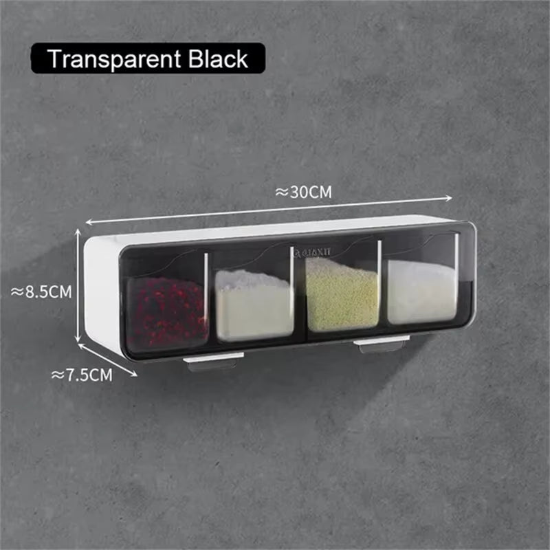 4 in 1 Seasoning Box Combination Set Wall-Mounted Seasoning Storage Box Sugar Salt Spices Container Organizer Kitchen Supplies