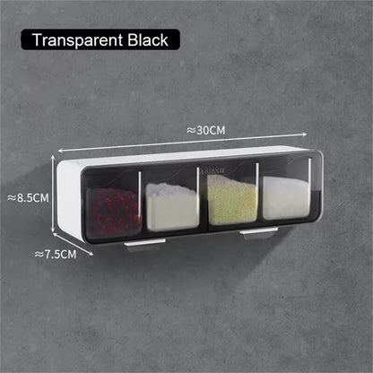 4 in 1 Seasoning Box Combination Set Wall-Mounted Seasoning Storage Box Sugar Salt Spices Container Organizer Kitchen Supplies
