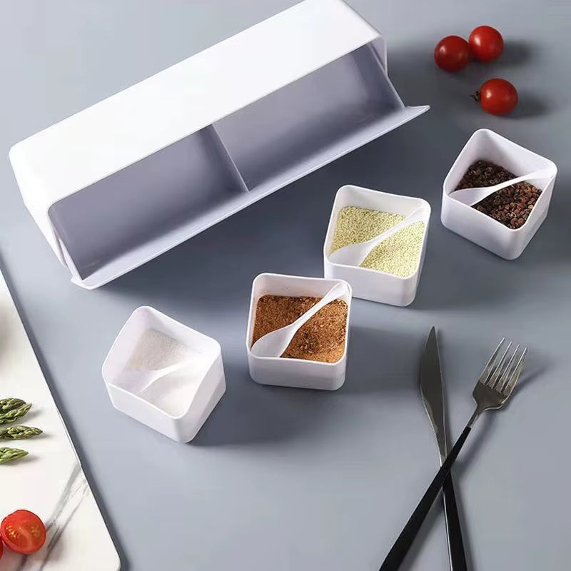 4 in 1 Seasoning Box Combination Set Wall-Mounted Seasoning Storage Box Sugar Salt Spices Container Organizer Kitchen Supplies