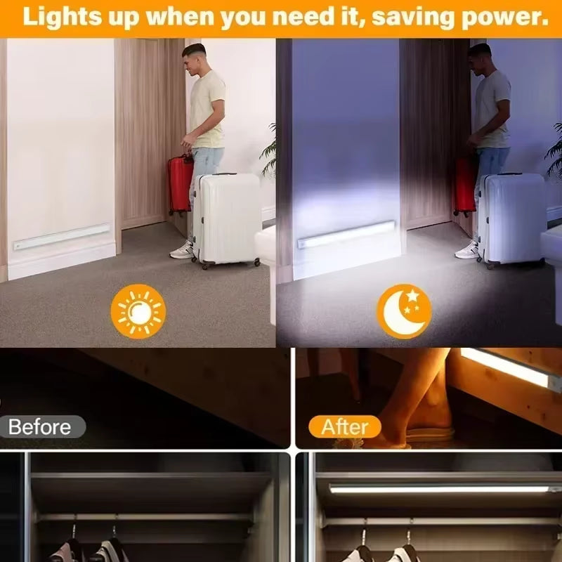 Wireless LED Night Light Motion Sensor USB Rechargeable for Kitchen Cabinet Night Light Wardrobe Desk Lamp Room Decor