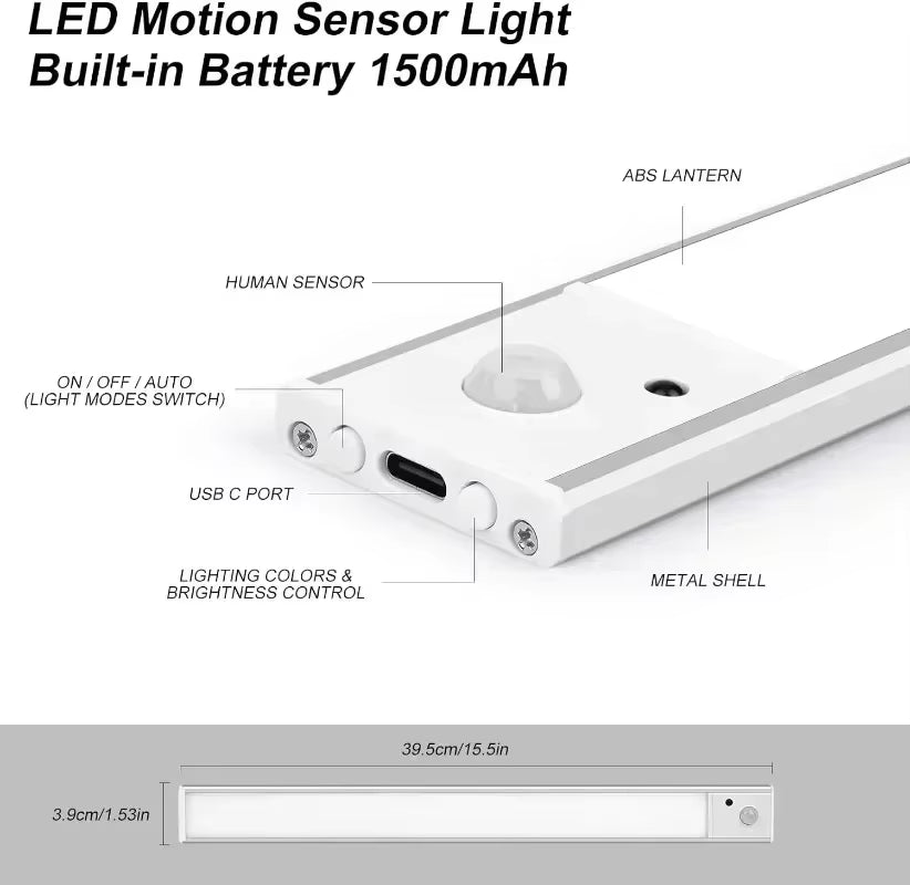 Wireless LED Night Light Motion Sensor USB Rechargeable for Kitchen Cabinet Night Light Wardrobe Desk Lamp Room Decor