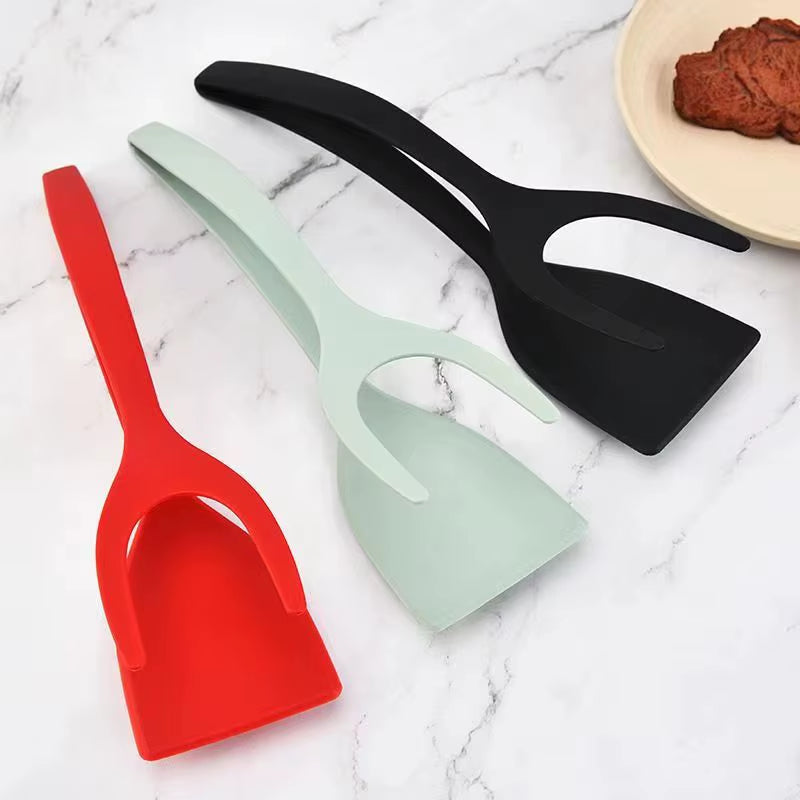 2 in 1 Nylon Grip Flip Tongs Egg Spatula Tongs Steak Spatula Tongs Clamp Pancake Fried Turners Kitchen Accessories