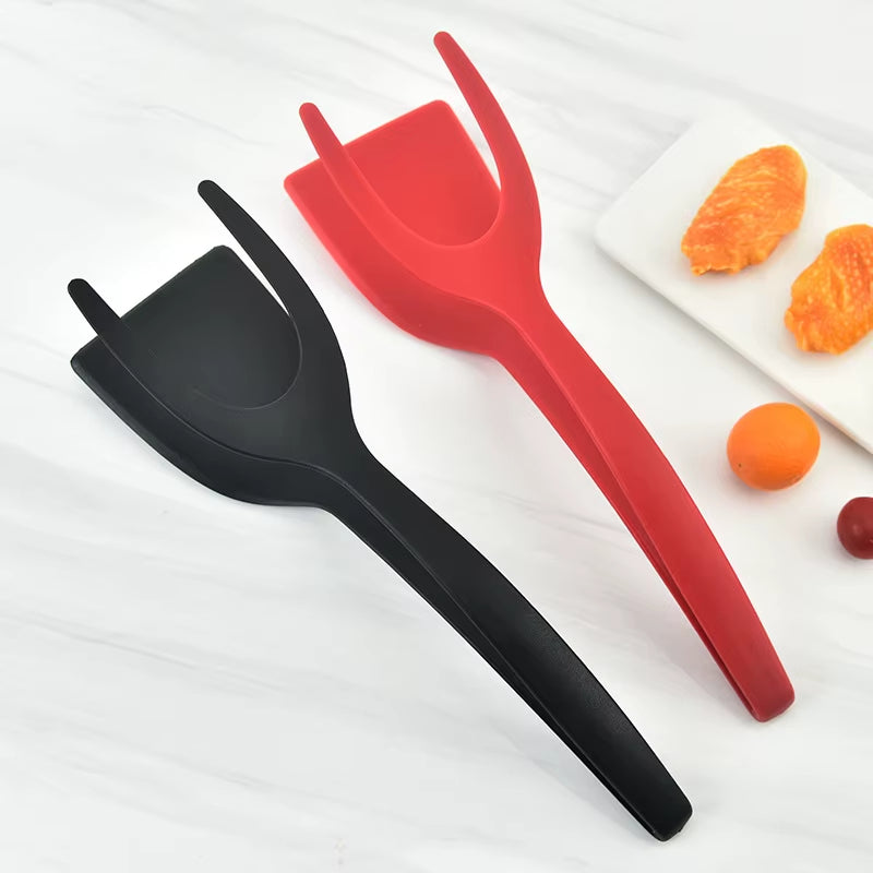 2 in 1 Nylon Grip Flip Tongs Egg Spatula Tongs Steak Spatula Tongs Clamp Pancake Fried Turners Kitchen Accessories