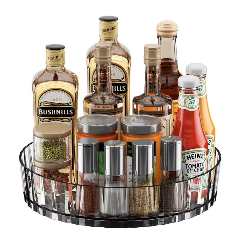 360° Rotating Plastic Storage Rack Bathroom Storage Organizer Kitchen Snack Food Oil Seasoning Bottle Storage Rack Fruit Tray