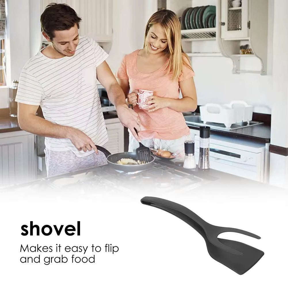2 in 1 Nylon Grip Flip Tongs Egg Spatula Tongs Steak Spatula Tongs Clamp Pancake Fried Turners Kitchen Accessories