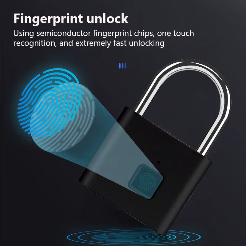 Keyless Smart USB Charging Fingerprint Lock Smart Padlock Waterproof Door Lock 0.3Sec Unlock Portable Anti-Theft Padlock Zinc