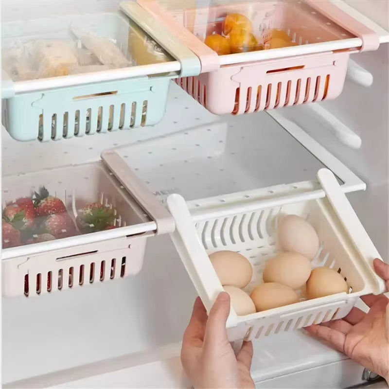 Flexible Expandable Refrigerator Storage Basket Rack Containe Organizer Drawer for Kitchen Freezer Fridge Fresh Food Storage Box