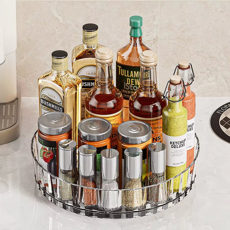 360° Rotating Plastic Storage Rack Bathroom Storage Organizer Kitchen Snack Food Oil Seasoning Bottle Storage Rack Fruit Tray