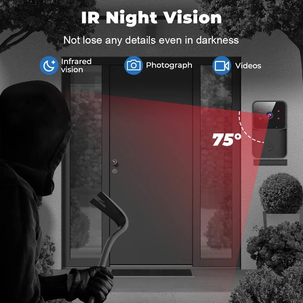 Tuya Wifi Doorbell, Wireless Camera Bell for Home Security, Compatible with Alexa & Google, Dc/Ac/Battery Powered