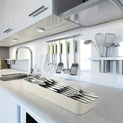 Multifunctional Knife Fork Compartment Storage Box Cutlery Spoon Box Fork Divider Organizer Kitchen Drawer Storage Box Tray