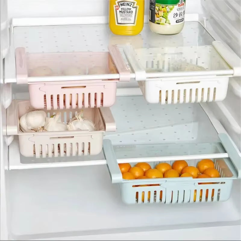 Flexible Expandable Refrigerator Storage Basket Rack Containe Organizer Drawer for Kitchen Freezer Fridge Fresh Food Storage Box