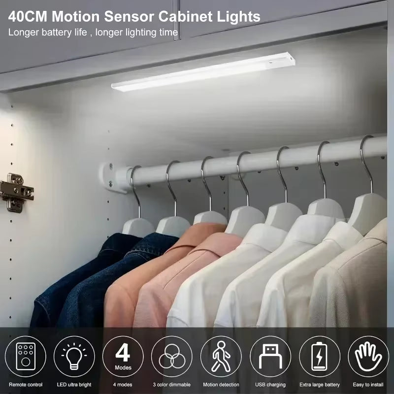 Wireless LED Night Light Motion Sensor USB Rechargeable for Kitchen Cabinet Night Light Wardrobe Desk Lamp Room Decor