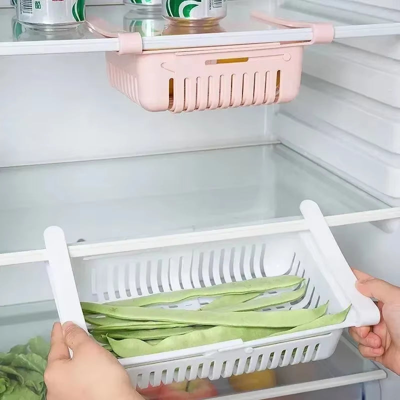 Flexible Expandable Refrigerator Storage Basket Rack Containe Organizer Drawer for Kitchen Freezer Fridge Fresh Food Storage Box