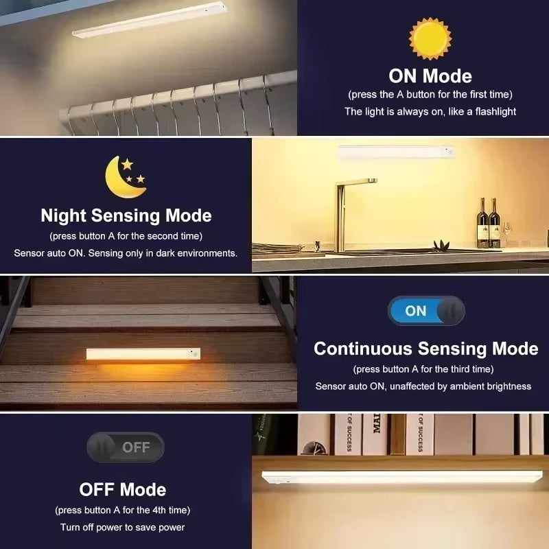 Wireless LED Night Light Motion Sensor USB Rechargeable for Kitchen Cabinet Night Light Wardrobe Desk Lamp Room Decor